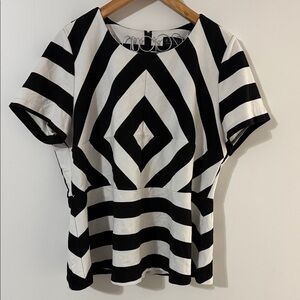 Eloquii Black and White Geometric Blouse